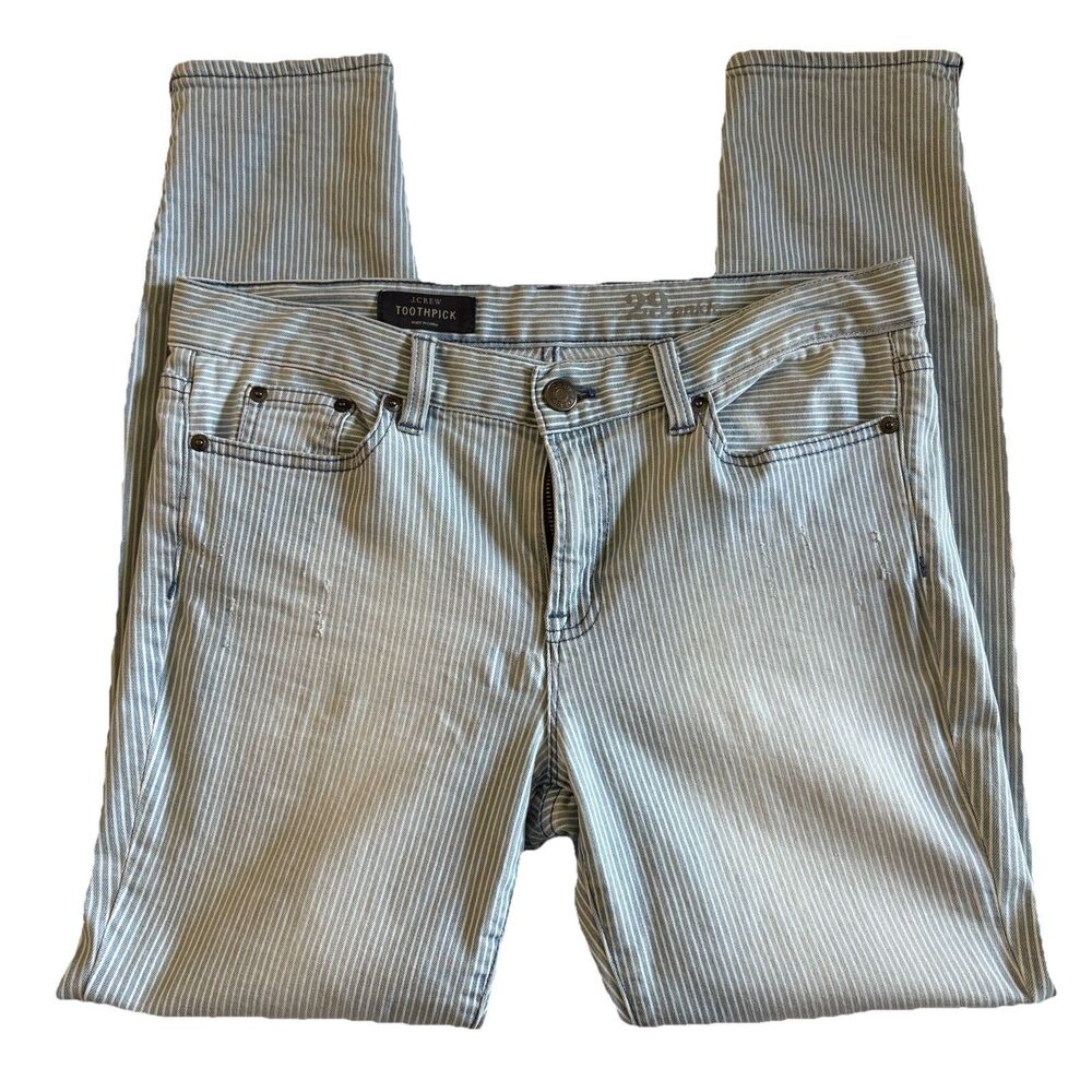 J.Crew Toothpick Ankle Pants Womens Size 29 Blue/White Pinstripe Pockets 34x28.5